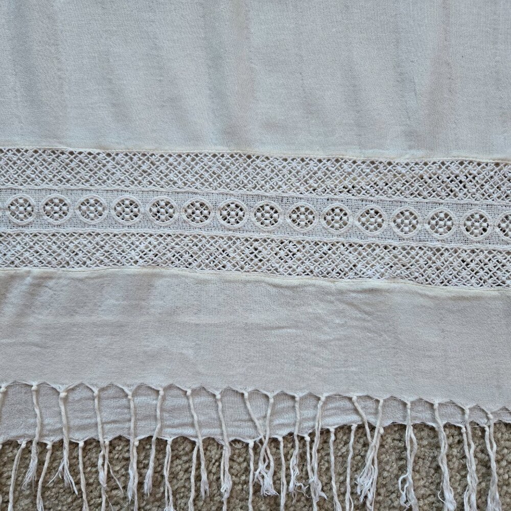 Crochet Lace Detailed Ivory Scarf Boho - Picture 4 of 6